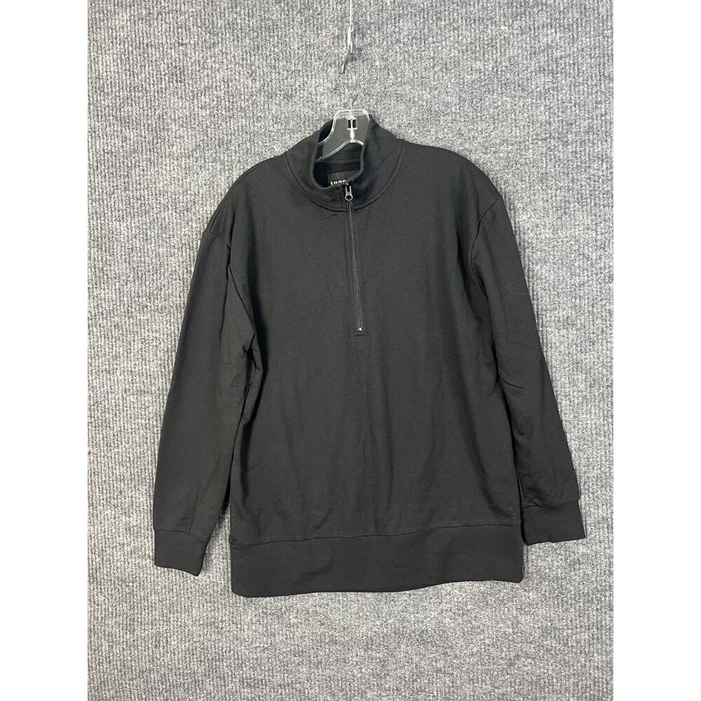 Victoria Sport Shirt Womens Medium Black 1/4 Zip Spell Out Sporty Casual Cotton